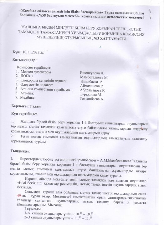 Комиссия мүшелерінің №3, ХАТТАМАСЫ