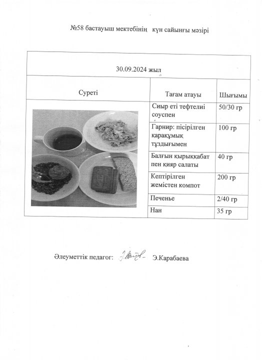 күн сайынғы ас мәзірі