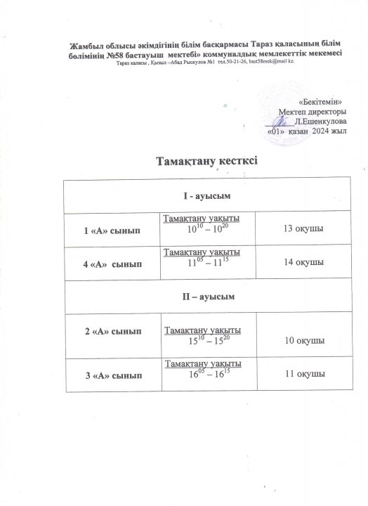 Тамақтану кестесі